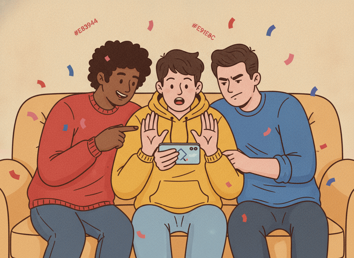 Three friends reacting to a Gameyard card