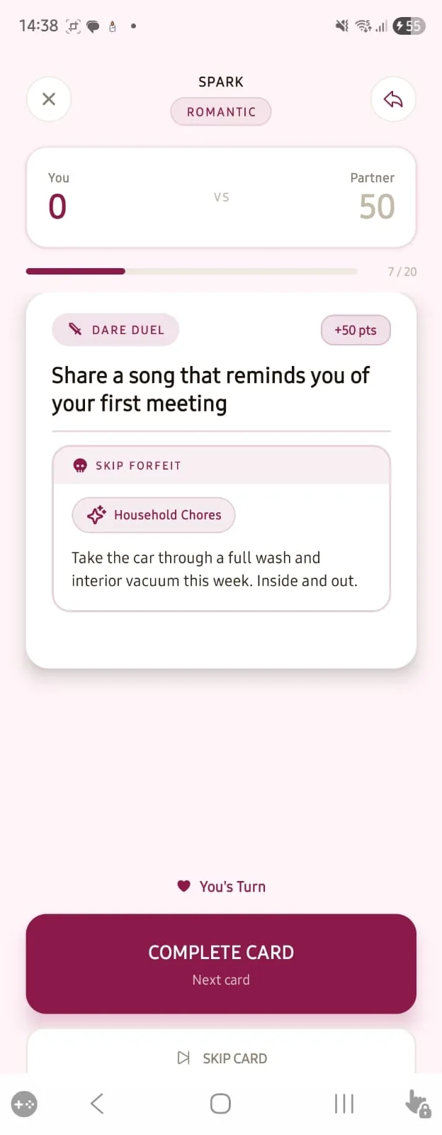 Spark card for couples in Gameyard